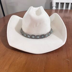 Chic White Western Hat with Turquoise Band